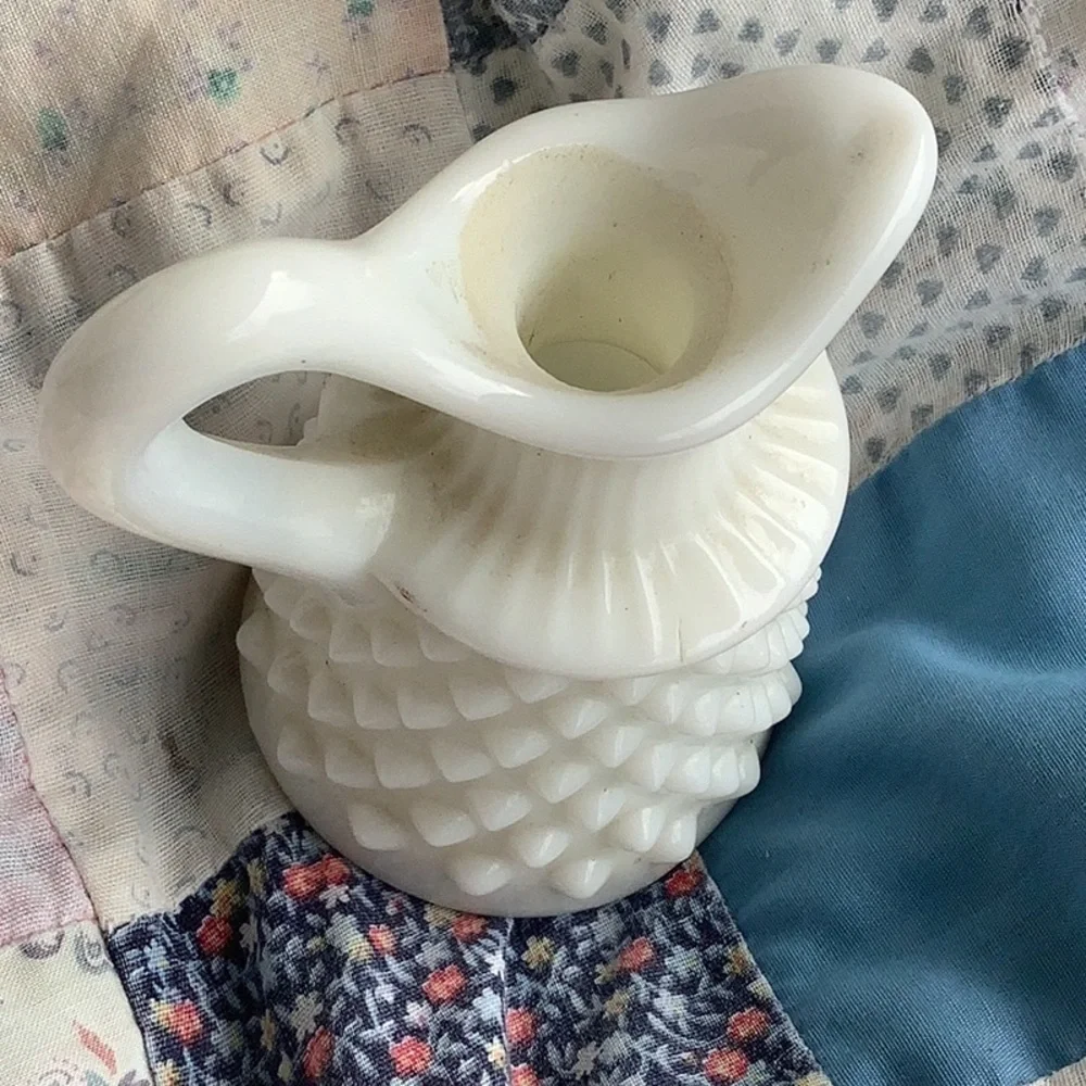 Vintage 2 Piece Bundle White Milk Glass Creamer Syrup
